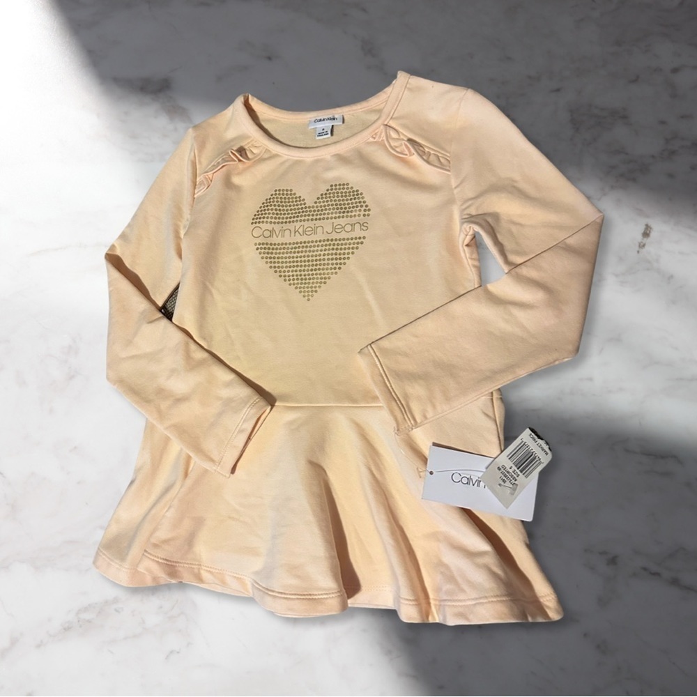 Calvin Klein Girls Long Sleeve Crew Neck Peplum Top In Light Pink Size 6